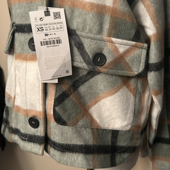 ZARA Patch Pocket Plaid Overshirt Flannel Shacket Long Sleeve size extra small - Picture 8 of 13
